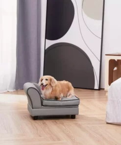 TeamsonUS Teamson Pets Chaise Lounge Dog Bed With Storage For Cats And Small Dogs, Gray