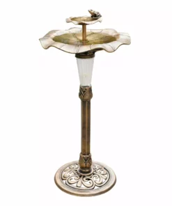 TeamsonUS Teamson Home Outdoor 2-Tier Polyresin Lotus Pedestal Birdbath With LED Light, Bronze