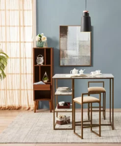 TeamsonUS Teamson Home Marmo Modern Marble-Look Breakfast Table Set With 2 Stools And Storage, Marble/Brass