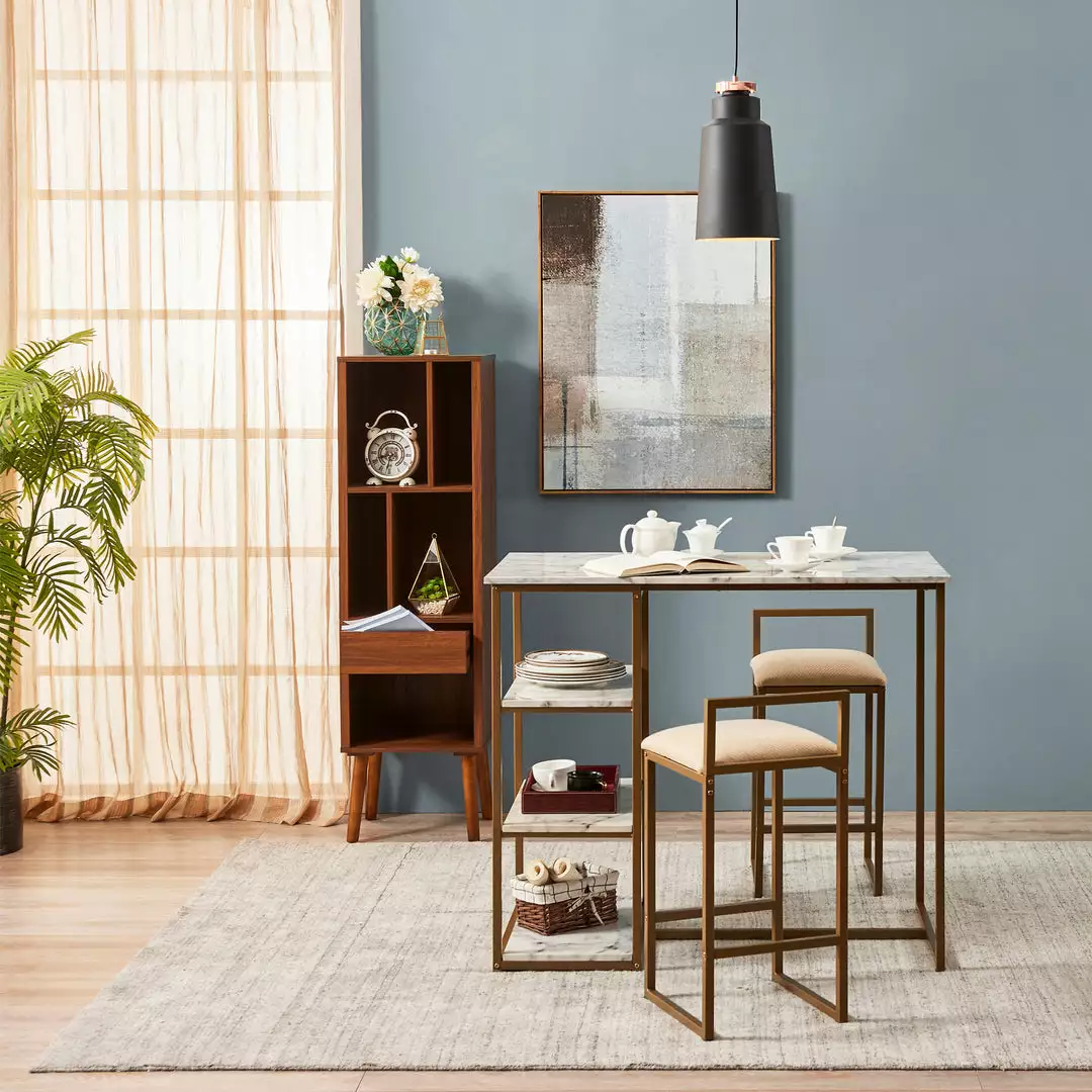 TeamsonUS Teamson Home Marmo Modern Marble-Look Breakfast Table Set With 2 Stools And Storage, Marble/Brass 4 TeamsonUS Teamson Home Marmo Modern Marble-Look Breakfast Table Set With 2 Stools And Storage, Marble/Brass