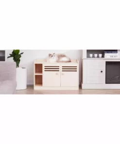 TeamsonUS Teamson Pets Robin Vented Wooden Cat Litter Box Enclosure Storage Bench, White