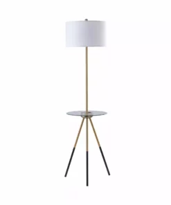 TeamsonUS Teamson Home Myra Floor Lamp With Glass Table And Built-In USB Port, Gold/White