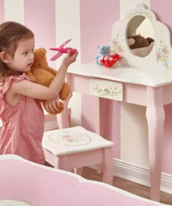 TeamsonUS Fantasy Fields Kids Furniture Play Vanity Table And Stool, Pink/White