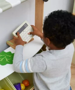 TeamsonUS Teamson Kids Little Helper Wooden Play Farmer's Market Stand With Cash Register And Storage Bins, Natural/Green