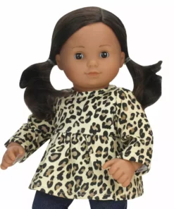 TeamsonUS Kids Sophia's Cheetah Print Tunic And Denim Jeggings Outfit Set For 15'' Dolls, Tan