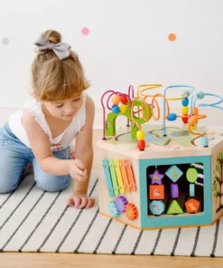 TeamsonUS Teamson Kids Preschool Play Lab 7-in-1 Large Wooden Activity Station, Natural