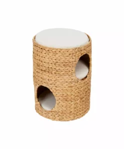 TeamsonUS Teamson Pets Neith Wicker Seagrass 3-Tier Cat Bed Condo With Cushions, Tan/Cream