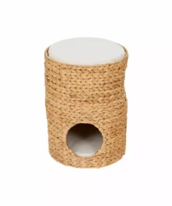 TeamsonUS Teamson Pets Neith Wicker Seagrass 3-Tier Cat Bed Condo With Cushions, Tan/Cream