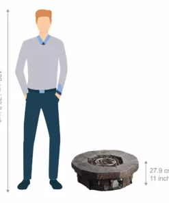 TeamsonUS Teamson Home Outdoor Circular Stone-Look Propane Gas Fire Pit, Slate Gray 10 TeamsonUS Teamson Home Outdoor Circular Stone-Look Propane Gas Fire Pit, Slate Gray