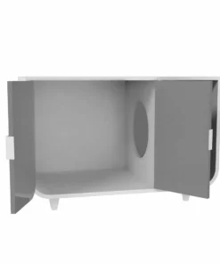 TeamsonUS Teamson Pets Large Dyad Wooden Cat Litter Box Enclosure And Side Table, Alpine White/Gray