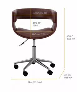 TeamsonUS Teamson Home Modern PU Leather Office Chair With Adjustable Ergonomic Seat, Swivel Base, Brown/Chrome