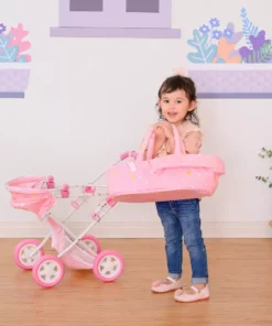 TeamsonUS Kids Olivia's Little World Twinkle Stars Princess Deluxe Baby Doll Stroller, Pink/White