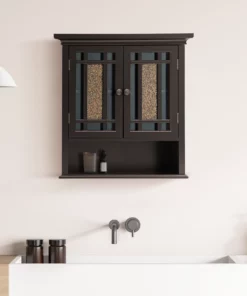 TeamsonUS Teamson Home Windsor Removable Wooden Wall Cabinet With Glass Mosaic Doors, Dark Espresso