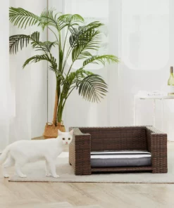 TeamsonUS Teamson Pets Clotho Outdoor Cat Or Small Dog Wicker Bed With Cushion, Walnut/Gray New 13 TeamsonUS Teamson Pets Clotho Outdoor Cat Or Small Dog Wicker Bed With Cushion, Walnut/Gray New