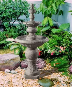 TeamsonUS Teamson Home Icy Stone 2-Tier Waterfall Garden Fountain, Gray
