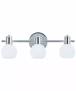 TeamsonUS Teamson Home Bathroom Vanity Triple Sconce Light With 3 Frosted Shades, Chrome Fixture