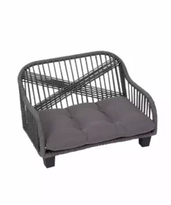 TeamsonUS Teamson Pets Lachesis Outdoor Woven Rope Cat Or Small Dog Daybed With Cushion, Gray New