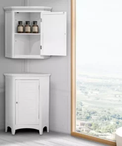 TeamsonUS Teamson Home Glancy Wooden Corner Floor Cabinet With Shutter Door, White