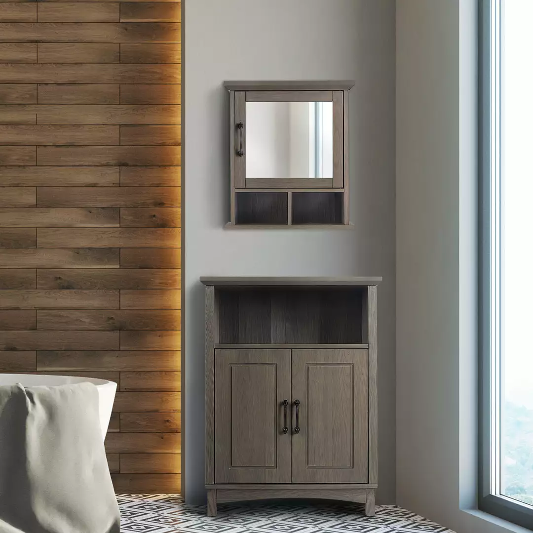 TeamsonUS Teamson Home Russell Farmhouse Wooden Removable Medicine Cabinet, Salt Oak 5 TeamsonUS Teamson Home Russell Farmhouse Wooden Removable Medicine Cabinet, Salt Oak