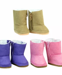 TeamsonUS Kids Sophia's Set Of 3 Suede Winter Boots For 18" Dolls, Pink/Purple/Tan