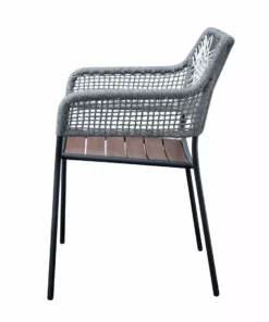 TeamsonUS Teamson Home Outdoor 3-Piece Stackable Patio Set With Two Rope Eucalyptus Chairs And Bistro Table Set, Gray