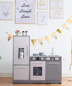 TeamsonUS Teamson Kids Little Chef Milano Classic Kids Kitchen Playset With 10 Accessories, Gray