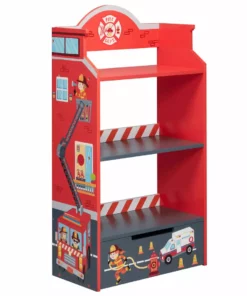 TeamsonUS Fantasy Fields Little Fire Fighters Bookshelf With Drawer, Red