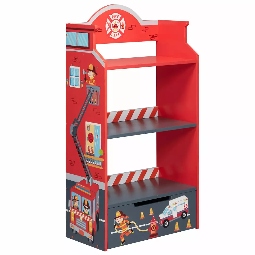 TeamsonUS Fantasy Fields Little Fire Fighters Bookshelf With Drawer, Red 3 TeamsonUS Fantasy Fields Little Fire Fighters Bookshelf With Drawer, Red