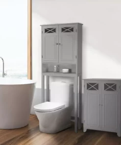 TeamsonUS Teamson Home Dawson Contemporary Wooden Over-the-Toilet Storage Cabinet With Two Doors, Gray