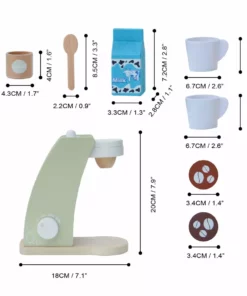 TeamsonUS New Teamson Kids Little Chef Frankfurt 8 Piece Wooden Play Kitchen Coffee Machine Set, Green