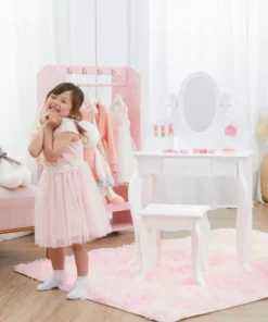 TeamsonUS Fantasy Fields Little Princess Rapunzel Vanity With Mirror, Drawers And Stool, White New