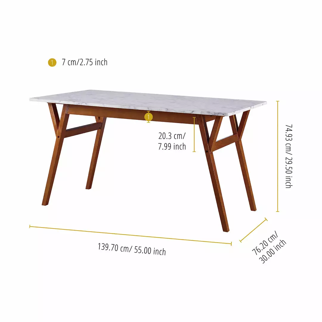 TeamsonUS Teamson Home Ashton Rectangular Marble-Look Dining Table With Wood Base, Marble/Walnut 6 TeamsonUS Teamson Home Ashton Rectangular Marble-Look Dining Table With Wood Base, Marble/Walnut