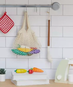 TeamsonUS Teamson Kids Little Chef Frankfurt 21 Piece Wooden Produce Shopping Bag Set With Pretend Fruit And Vegetables, Multicolor