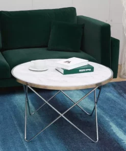 TeamsonUS Teamson Home Margo Small Round Faux White Carrara Marble Coffee Table, White