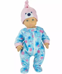 TeamsonUS Sophia's 2 Piece Winter Print Fleece Sleeper Outfit With Hat Set For 15'' Dolls, Blue/Pink Kids