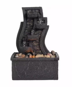 TeamsonUS Teamson Home Indoor/Outdoor Tabletop Waterfall Fountain With LED Light, Charcoal