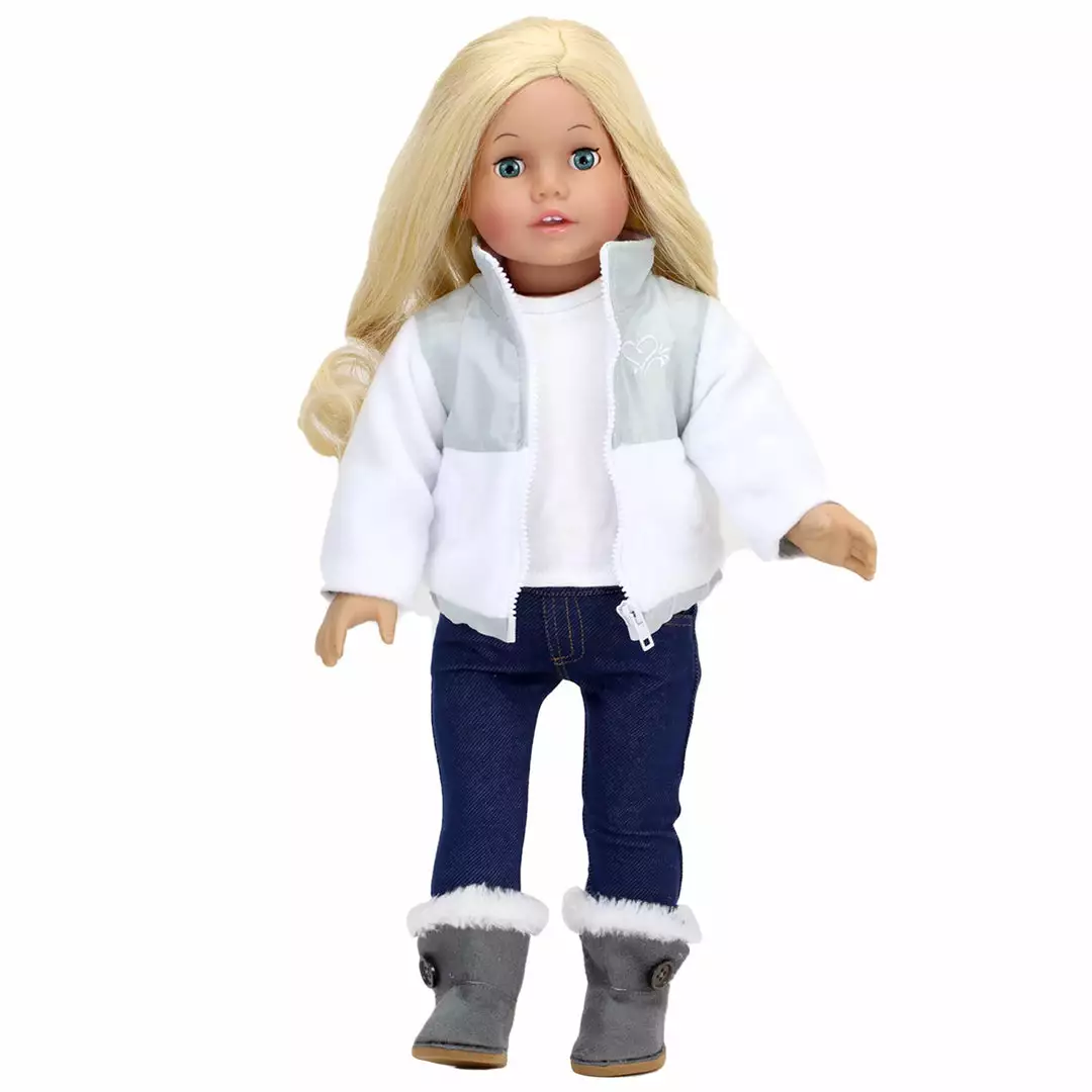 TeamsonUS Kids Sophia's Nylon/Fleece Jacket And Boots For 18" Dolls, White/Gray 5 TeamsonUS Kids Sophia's Nylon/Fleece Jacket And Boots For 18" Dolls, White/Gray