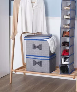 TeamsonUS Teamson Home 2 Piece Closet Shelf Organizer Storage Bin Cube Box With Top Cover