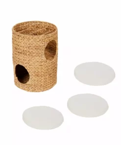 TeamsonUS Teamson Pets Neith Wicker Seagrass 3-Tier Cat Bed Condo With Cushions, Tan/Cream