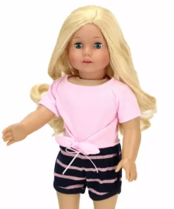 TeamsonUS Sophia's 2 Piece Summer Outfit With Tie Front Tee And Striped Shorts For 18" Dolls, Pink/Navy Kids 9 TeamsonUS Sophia's 2 Piece Summer Outfit With Tie Front Tee And Striped Shorts For 18