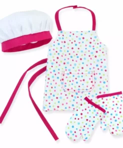 TeamsonUS Kids Sophia's Baking Apron, White Hat And Oven Mitts Set For 18'' Dolls, White