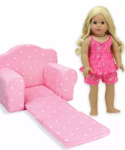 TeamsonUS Sophia's Polka Dot Pull-Out Chair Bed For 18'' Dolls, Pink Kids