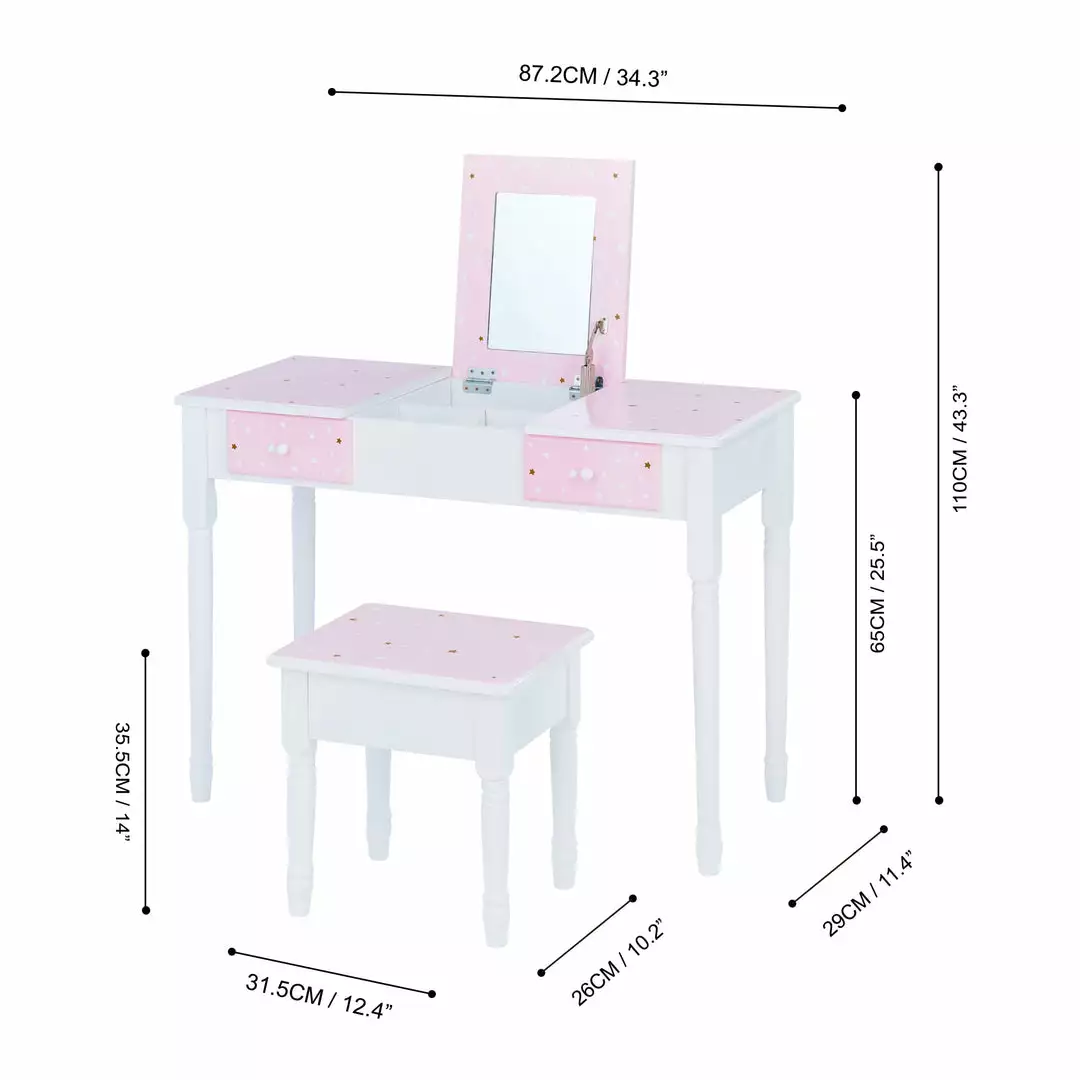 TeamsonUS Fantasy Fields Kids Kate Twinkle Star Vanity Set With Foldable Mirror And Chair, Pink/White 6 TeamsonUS Fantasy Fields Kids Kate Twinkle Star Vanity Set With Foldable Mirror And Chair, Pink/White
