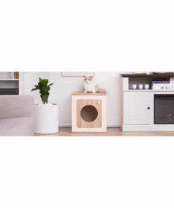 TeamsonUS Teamson Pets Daisy Two Tone Wooden Cat Litter Box Enclosure Side Table, Tan