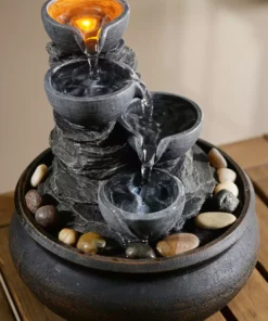 TeamsonUS Teamson Home Tabletop Fountain With LED Light, Stone Gray 10 TeamsonUS Teamson Home Tabletop Fountain With LED Light, Stone Gray