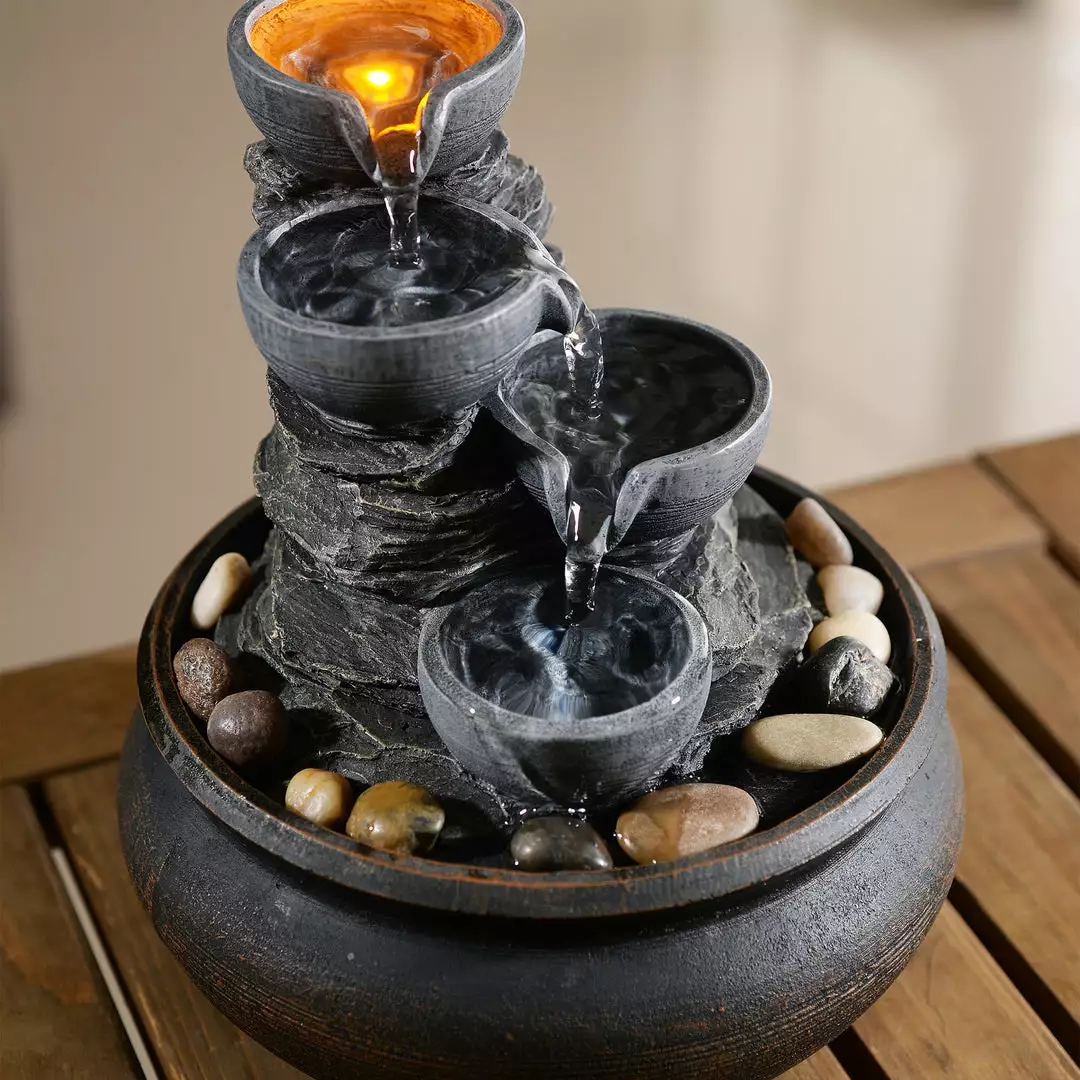 TeamsonUS Teamson Home Tabletop Fountain With LED Light, Stone Gray 5 TeamsonUS Teamson Home Tabletop Fountain With LED Light, Stone Gray
