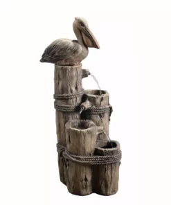 TeamsonUS Teamson Home Outdoor Tiered Pelican And Wooden Post Waterfall Fountain, Brown