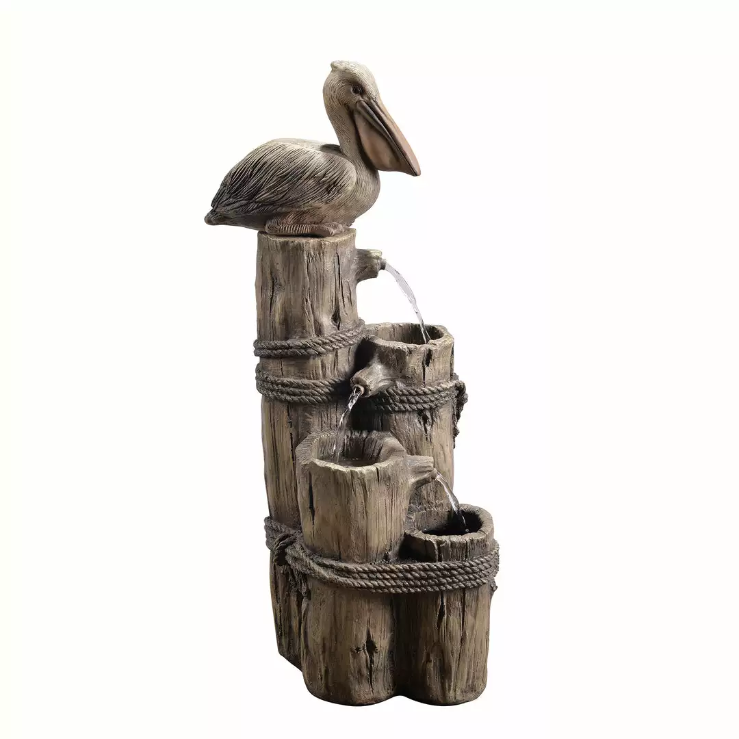 TeamsonUS Teamson Home Outdoor Tiered Pelican And Wooden Post Waterfall Fountain, Brown 3 TeamsonUS Teamson Home Outdoor Tiered Pelican And Wooden Post Waterfall Fountain, Brown