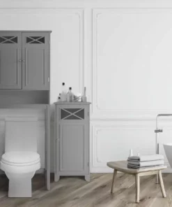 TeamsonUS Teamson Home Dawson Contemporary Wooden Over-the-Toilet Storage Cabinet With Two Doors, Gray