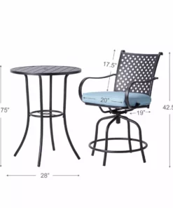 TeamsonUS Teamson Home Outdoor 3 Piece Steel Bar Height Bistro Table And Swivel Chairs With Cushions Set, Black